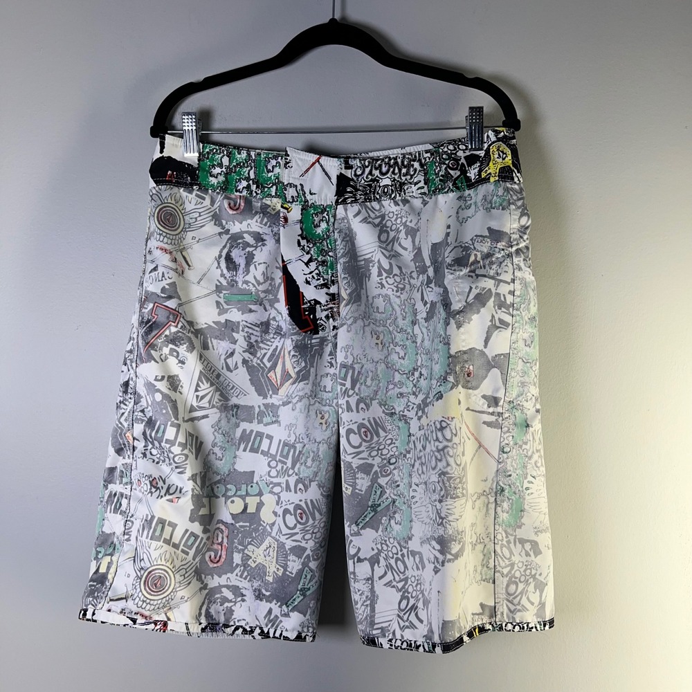Volcom ModTech Mens Sz 33 Boardshorts Graffiti Print Swim Trunks Colorful Beach - Picture 13 of 16